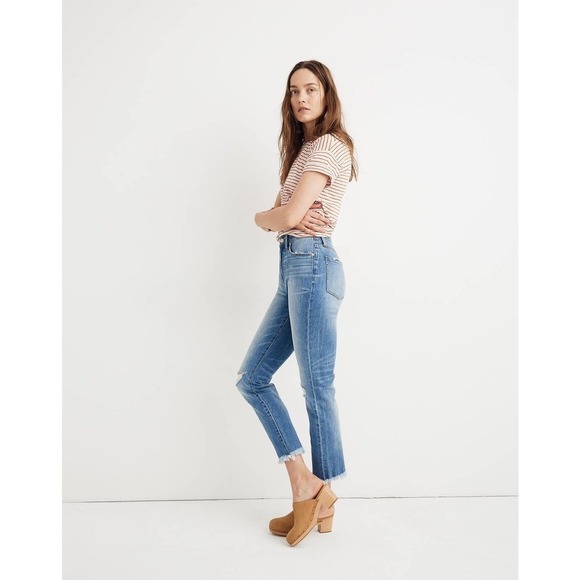 Madewell The Perfect Vintage Distressed Frayed Hem Cropped Jeans Parnell Wash 25 - Picture 3 of 15